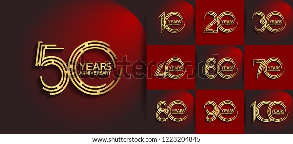 Set of Anniversary emblems golden color,\
anniversary design with labyrinth style number for booklet,\
leaflet,invitation card, magazine, poster, web, greeting card of\
celebration event