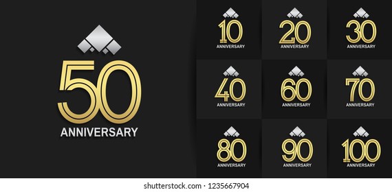 set of anniversary emblems golden and silver color for celebration of your precious moment