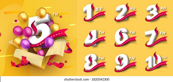 Juego de emblemas del aniversario , diseño de plantilla de aniversario para web, juego ,Afiche creativo, folleto, volante, revista, tarjeta de invitación