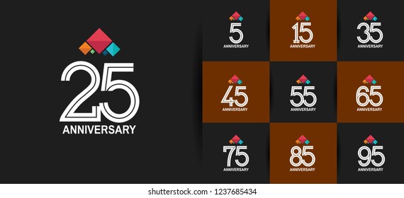 set of anniversary emblems white color with colorful crown for celebration event