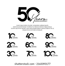 set anniversary flat black color logotype style with hand lettering on white background