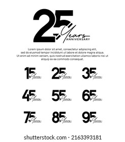 set anniversary flat black color logotype style with hand lettering on white background