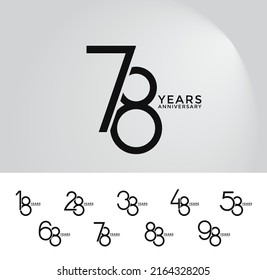 establecer aniversario estilo de logotipo de color negro plano con número superpuesto en fondo blanco