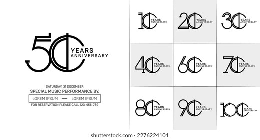set of anniversary flat black color with white background for special celebration event