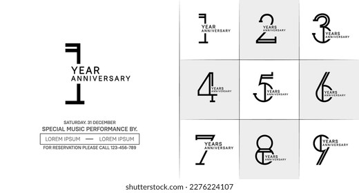 set of anniversary flat black color with white background for special celebration event