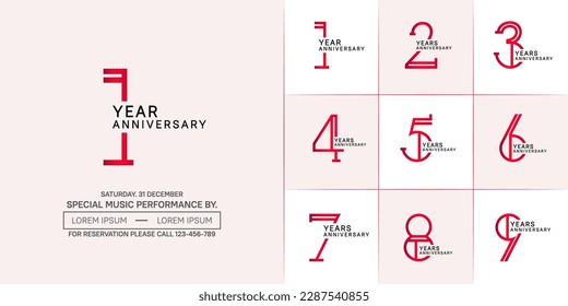 set of anniversary flat red and black color with soft color background for special celebration event