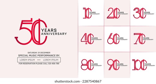 set of anniversary flat red and black color with soft color background for special celebration event