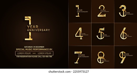 set of anniversary glossy golden color with brown background for special celebration event