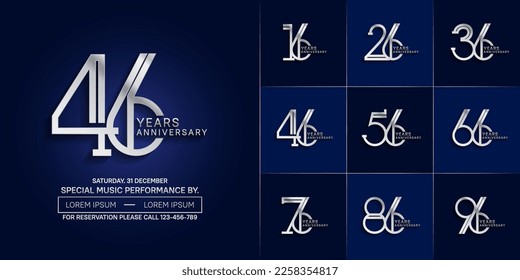 conjunto de aniversario lustroso color plateado con fondo azul para la celebración especial