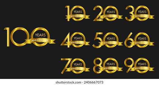 Set of anniversary gold logotype.
Design for company profile, leaflet, magazine, brochure, web, banner, event or wedding