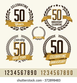 Set of Anniversary Gold Vector Elements. 