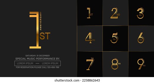 set of anniversary golden color with black background for special celebration event