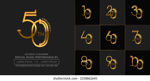 set of anniversary golden color with black background for special celebration event