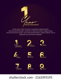 set anniversary golden color logotype style with hand lettering on purple background