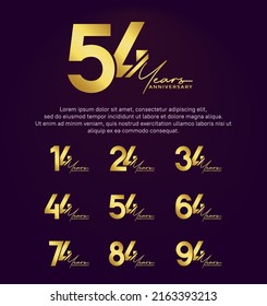 set anniversary golden color logotype style with hand lettering on purple background