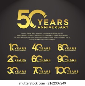 set anniversary golden color with slash on black background can be use for celebration event