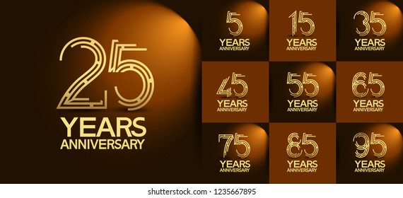 set of anniversary golden design isolated on brown background for celebration event