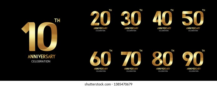 Set Of Anniversary  Golden Icon. Flat Design