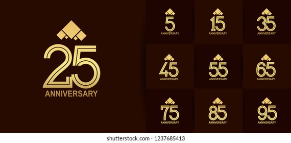 set of anniversary golden logotype design with crown for precious moment