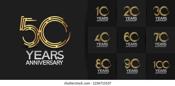 set of anniversary golden and silver color on black background for precious moment