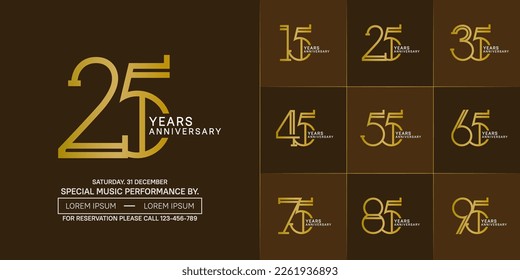 set of anniversary golden and white color with brown color background for special celebration event