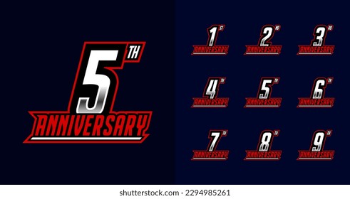 Set of anniversary logo. 1, 2, 3, 4, 5, 6, 7, 8, 9, number symbol collections. Birthday celebration logo with sport or automotive concept