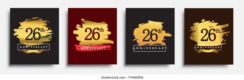 Set of Anniversary logo, 26th anniversary template design on golden brush background, vector design for greeting card and invitation card, Birthday celebration