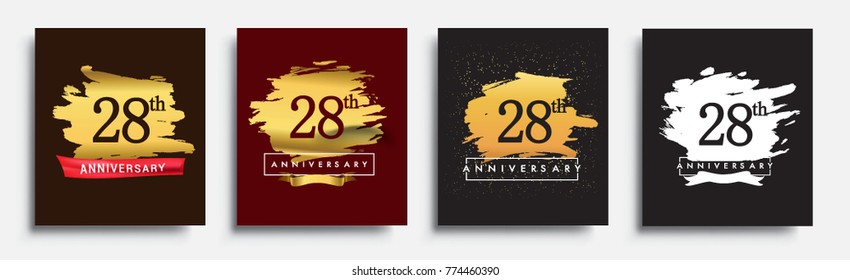 Set of Anniversary logo, 28th anniversary template design on golden brush background, vector design for greeting card and invitation card, Birthday celebration