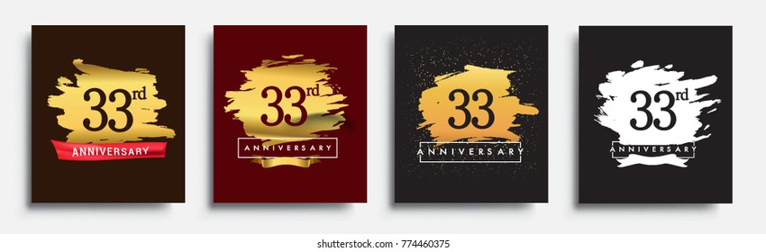 Set of Anniversary logo, 33rd anniversary template design on golden brush background, vector design for greeting card and invitation card, Birthday celebration