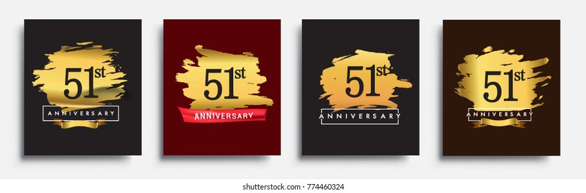 Set of Anniversary logo, 51st anniversary template design on golden brush background, vector design for greeting card and invitation card, Birthday celebration