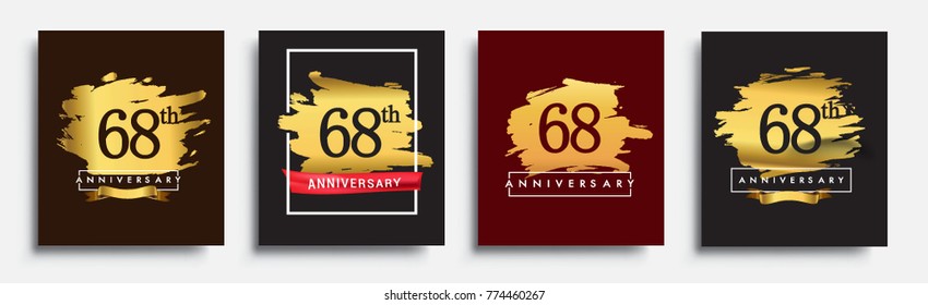 Set of Anniversary logo, 68th anniversary template design on golden brush background, vector design for greeting card and invitation card, Birthday celebration