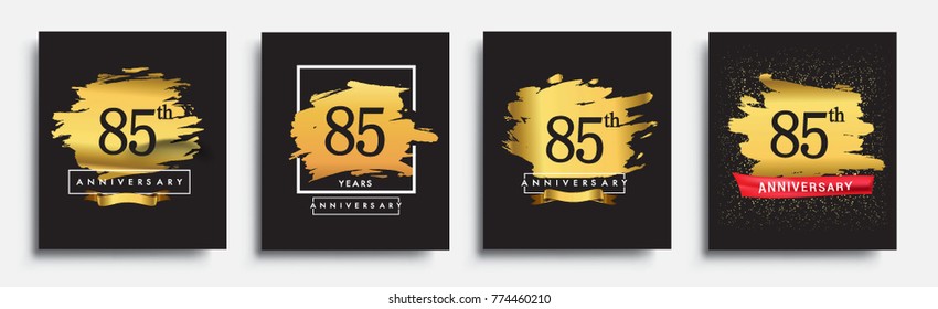 Set of Anniversary logo, 85th anniversary template design on golden brush background, vector design for greeting card and invitation card, Birthday celebration