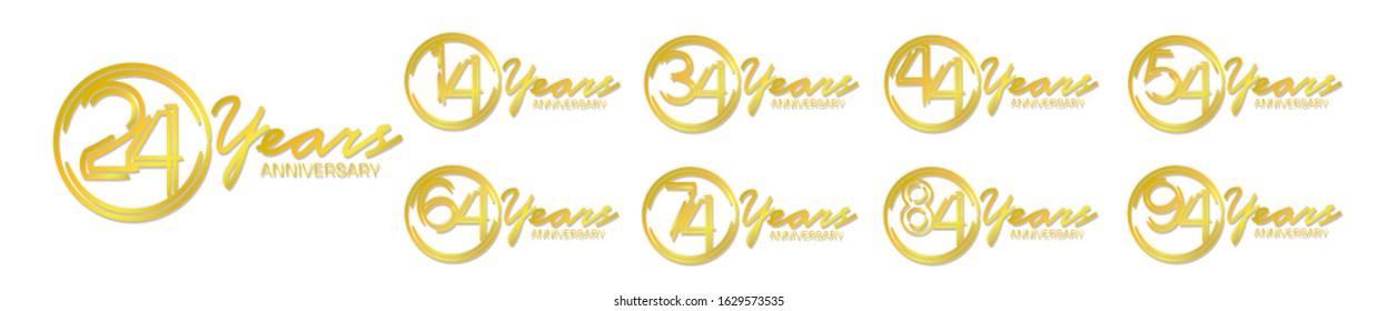Set anniversary logo with abstract motifs in a golden circle on white background, vector design for celebration purpose