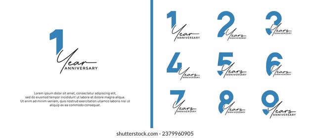 set of anniversary logo black and blue color on white background for celebration moment