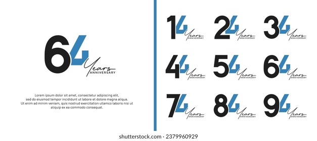 set of anniversary logo black and blue color on white background for celebration moment