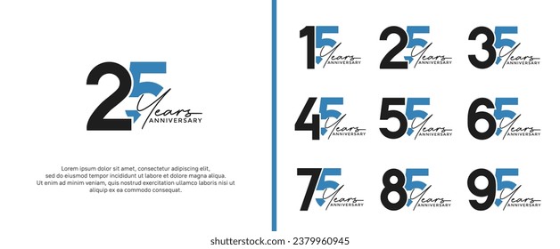 set of anniversary logo black and blue color on white background for celebration moment