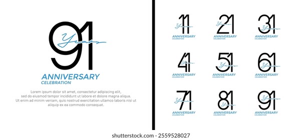 set of anniversary logo black and blue color on white background for celebration moment