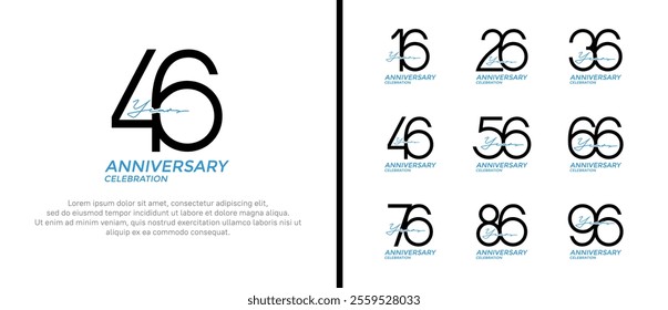 set of anniversary logo black and blue color on white background for celebration moment