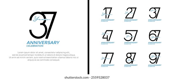 set of anniversary logo black and blue color on white background for celebration moment