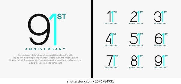 set of anniversary logo black and blue color on white background for celebration moment