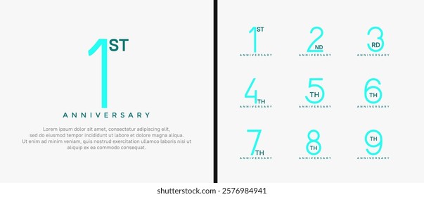 set of anniversary logo black and blue color on white background for celebration moment