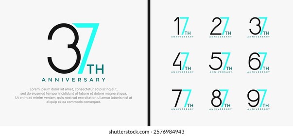 set of anniversary logo black and blue color on white background for celebration moment