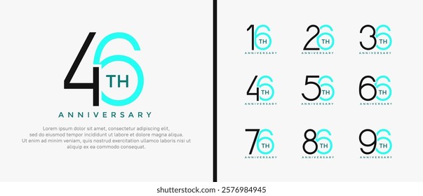 set of anniversary logo black and blue color on white background for celebration moment