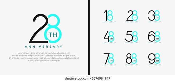 set of anniversary logo black and blue color on white background for celebration moment