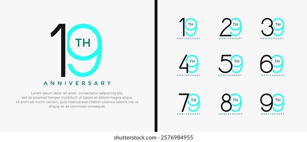 set of anniversary logo black and blue color on white background for celebration moment