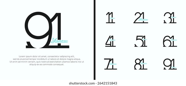 set of anniversary logo black and blue color on white background for celebration moment