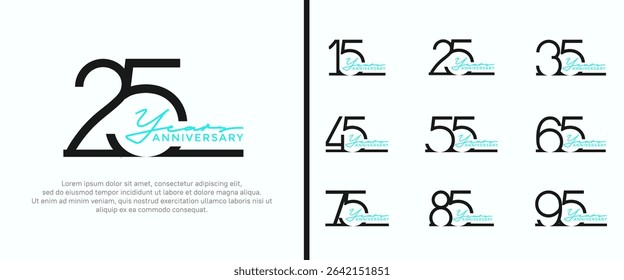 set of anniversary logo black and blue color on white background for celebration moment