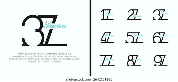 set of anniversary logo black and blue color on white background for celebration moment