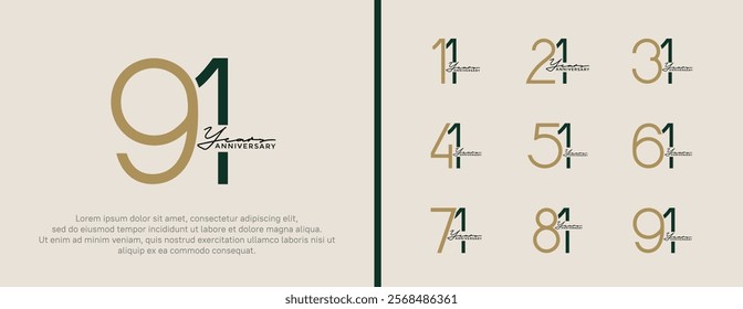 set of anniversary logo black and brown color on white background for celebration moment