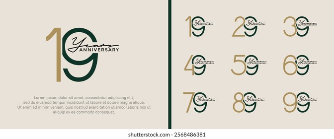 set of anniversary logo black and brown color on white background for celebration moment